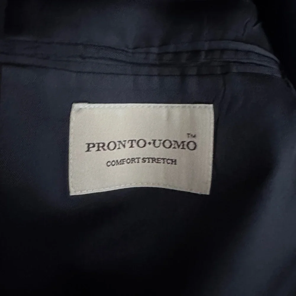 Pronto Uomo Suit Mens 52T W48 Navy Blue‎ Solid Worsted Wool Comfort Stretch